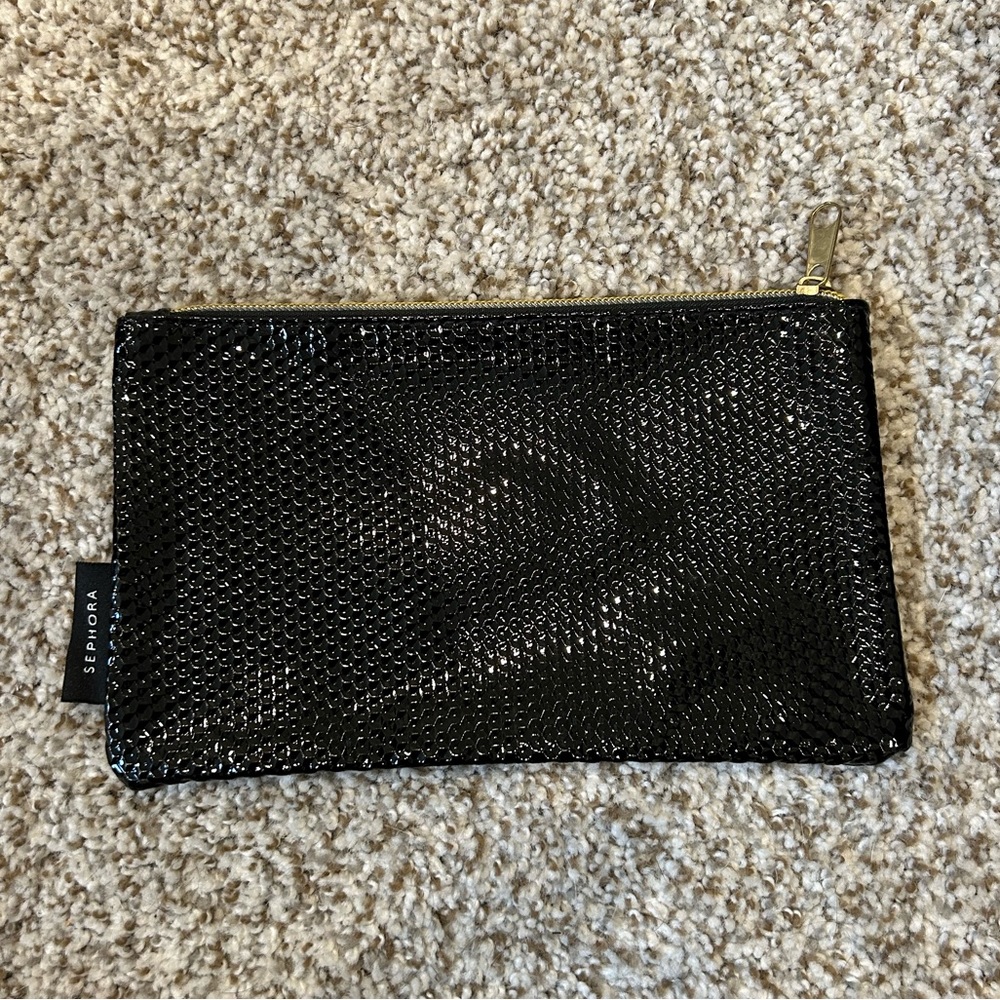 Sephora Black Cosmetic Pouch With Canvas Interior NWOT